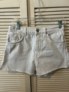 Zara White High-Rise Denim Cutoff Shorts